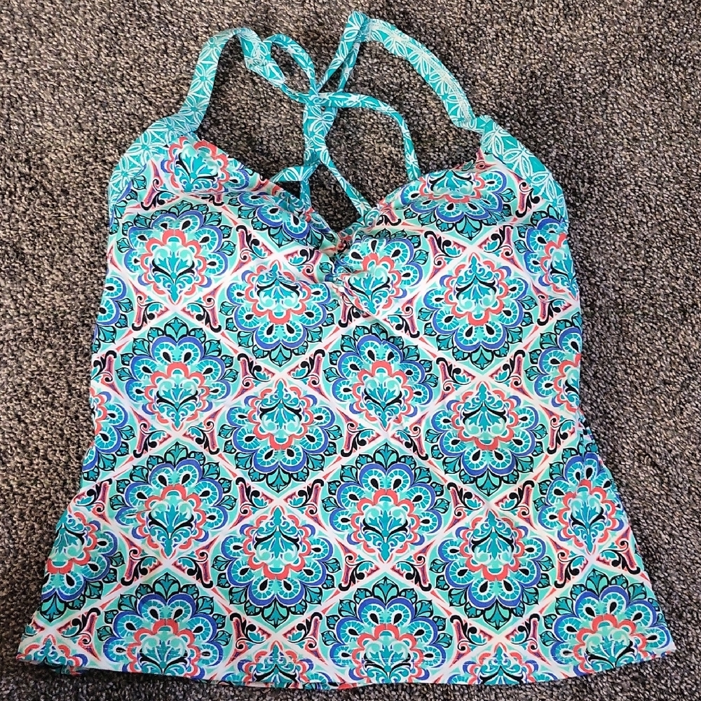 Patterned Blue and Pink Women's Swim Takini Top